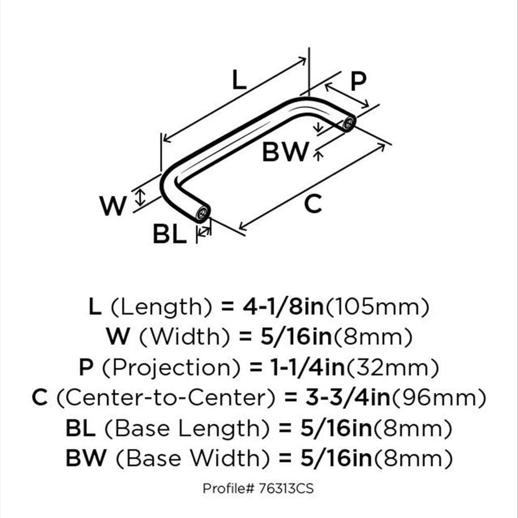 AMEROCK Wire Pulls in Polished Chrome 96mm BP76313CS26 Specs
