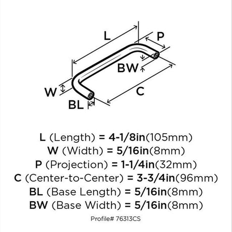AMEROCK Wire Pulls in Polished Chrome 96mm BP76313CS26 Specs
