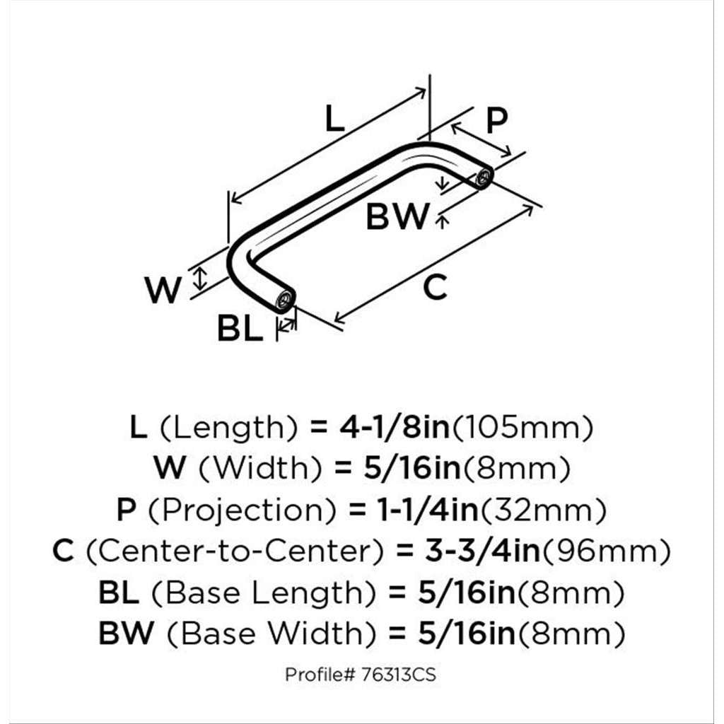 Amerock Wire Pulls in Satin Nickel 96mm BP76313CSG10 Specs