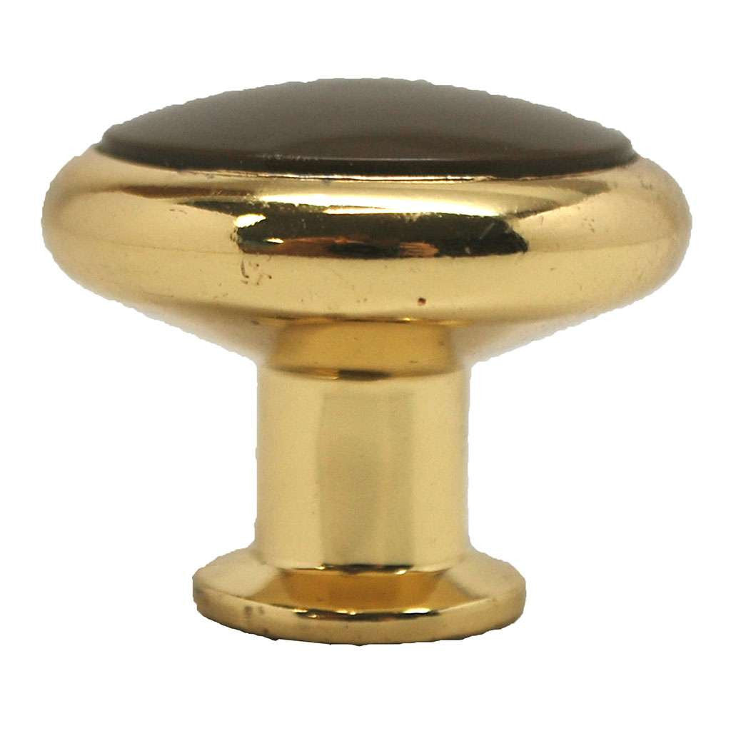 BELWITH 1-3/8" Diameter Cabinet Knob in Polished Brass and Brown P429-BR Side View