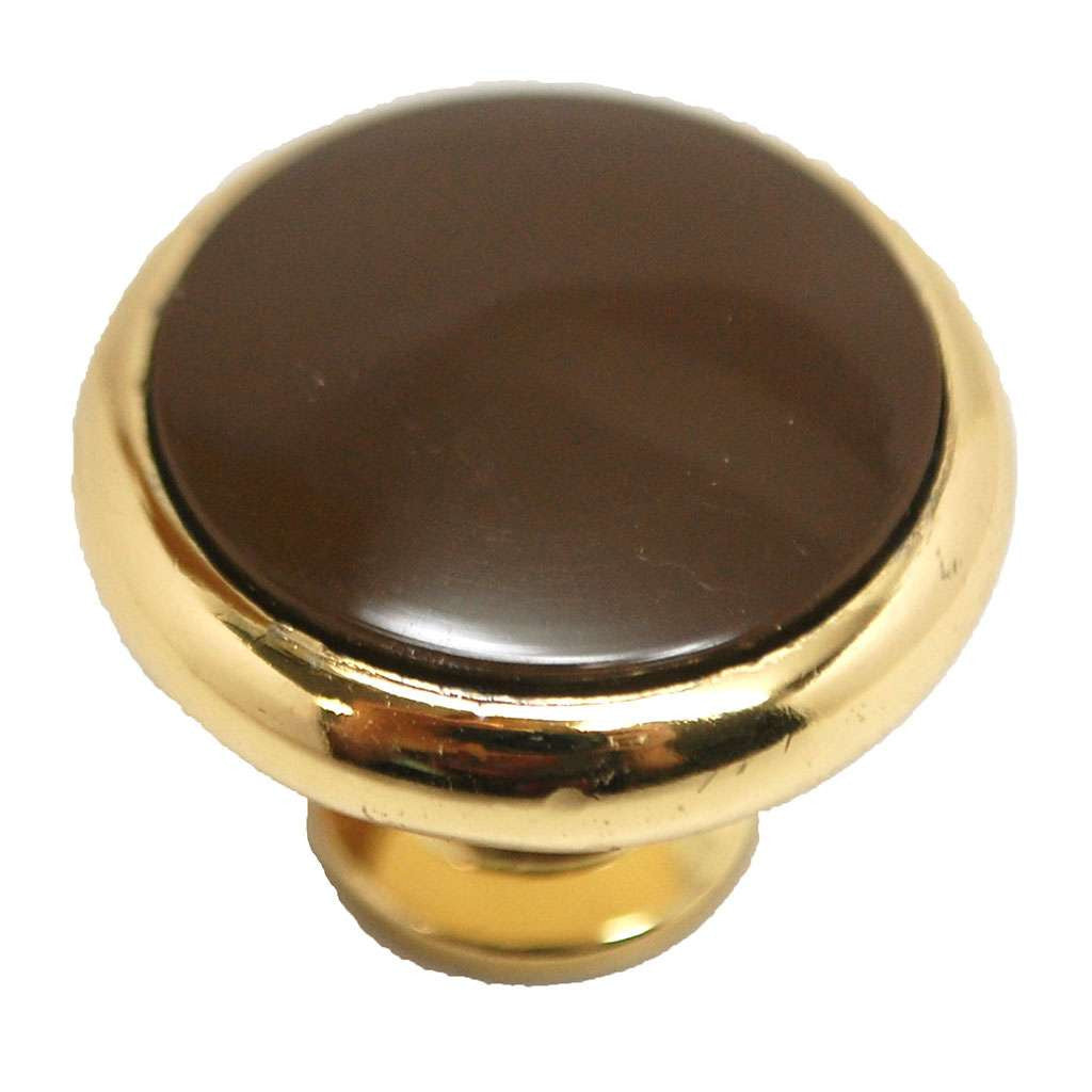BELWITH 1-3/8" Diameter Cabinet Knob in Polished Brass and Brown P429-BR