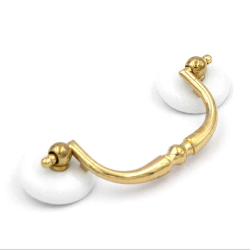 BELWITH 3" Centers Drop Bail Pull in Ultra Polished Brass P752-UB