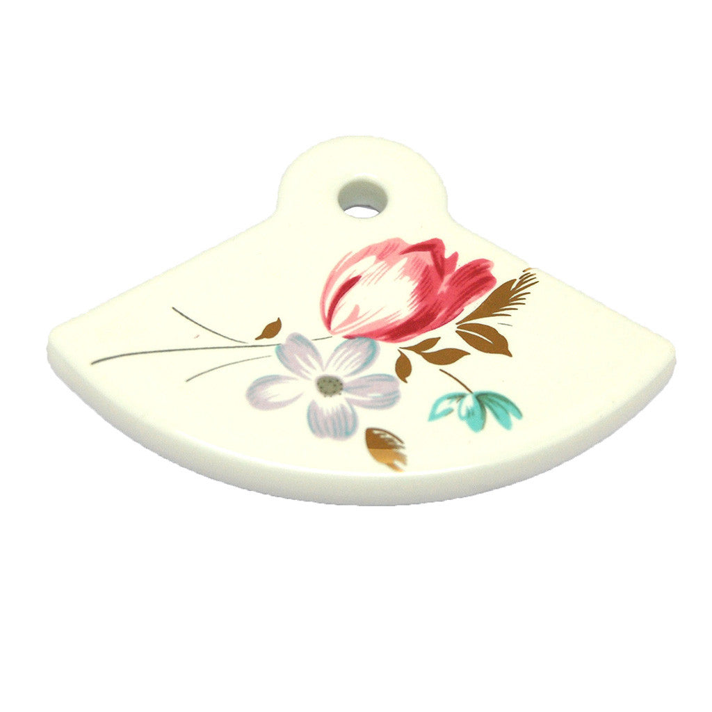 BELWITH 3" Length Fan Cabinet Knob Backplate in White and Flowers P666-FD Top View