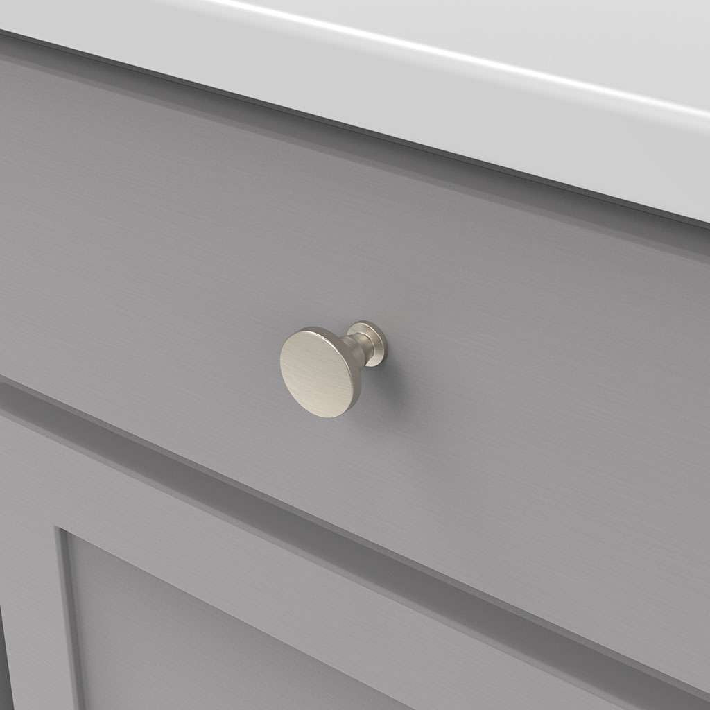 Belwith Keeler Anders 1-1/4" Diameter Cabinet Knob in Satin Nickel B078788-SN Mounted