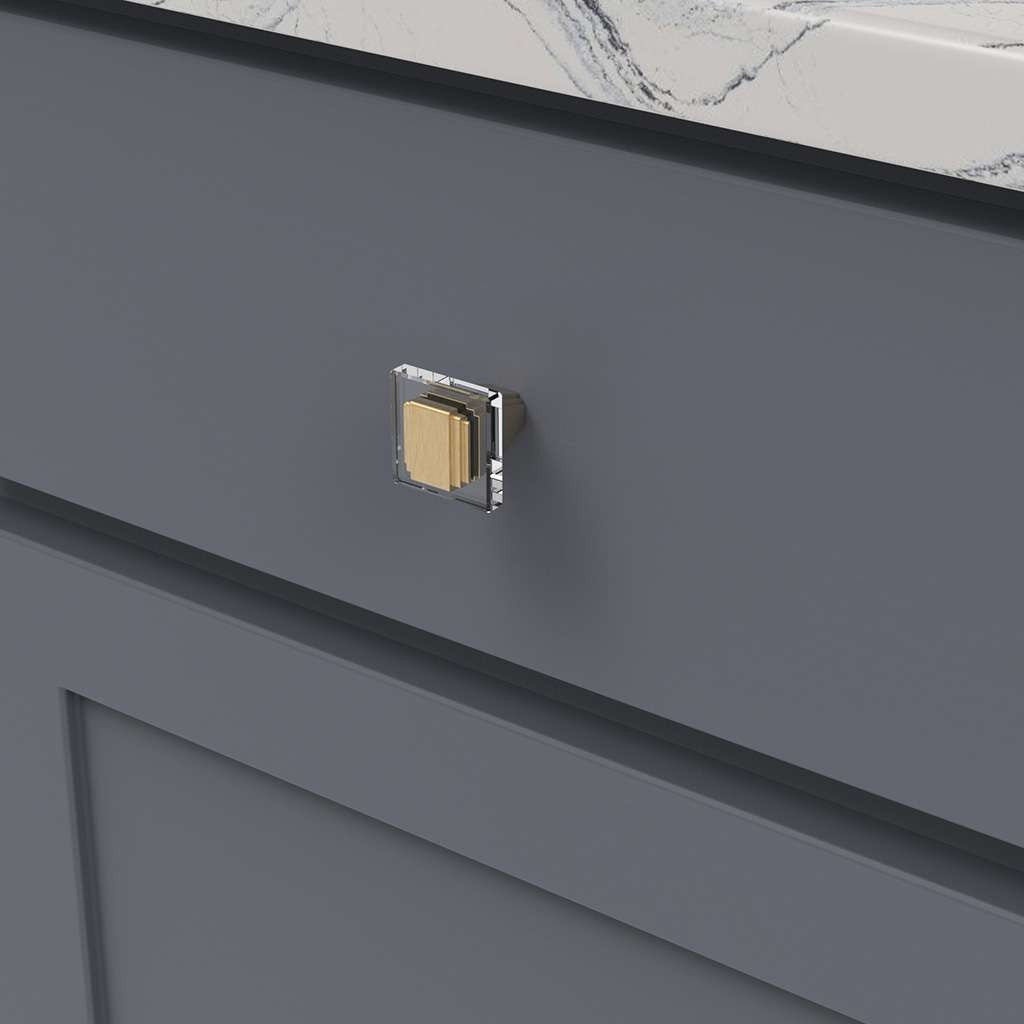 BELWITH KEELER Belleclaire 1-1/4" Length Square Cabinet Knob in Brushed Golden Brass B077497-BGB Mounted