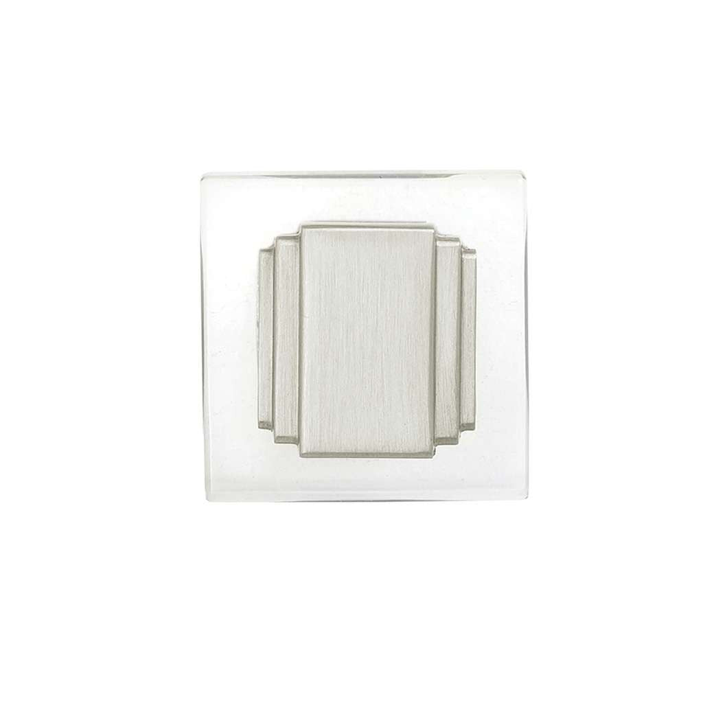 BELWITH KEELER Belleclaire 1-1/4" Length Square Cabinet Knob in Satin Nickel and Clear B077497-SN Front View
