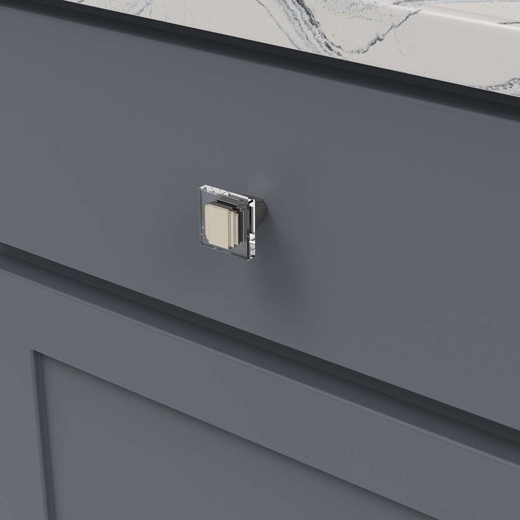 BELWITH KEELER Belleclaire 1-1/4" Length Square Cabinet Knob in Polished Nickel B077497-14 Mounted