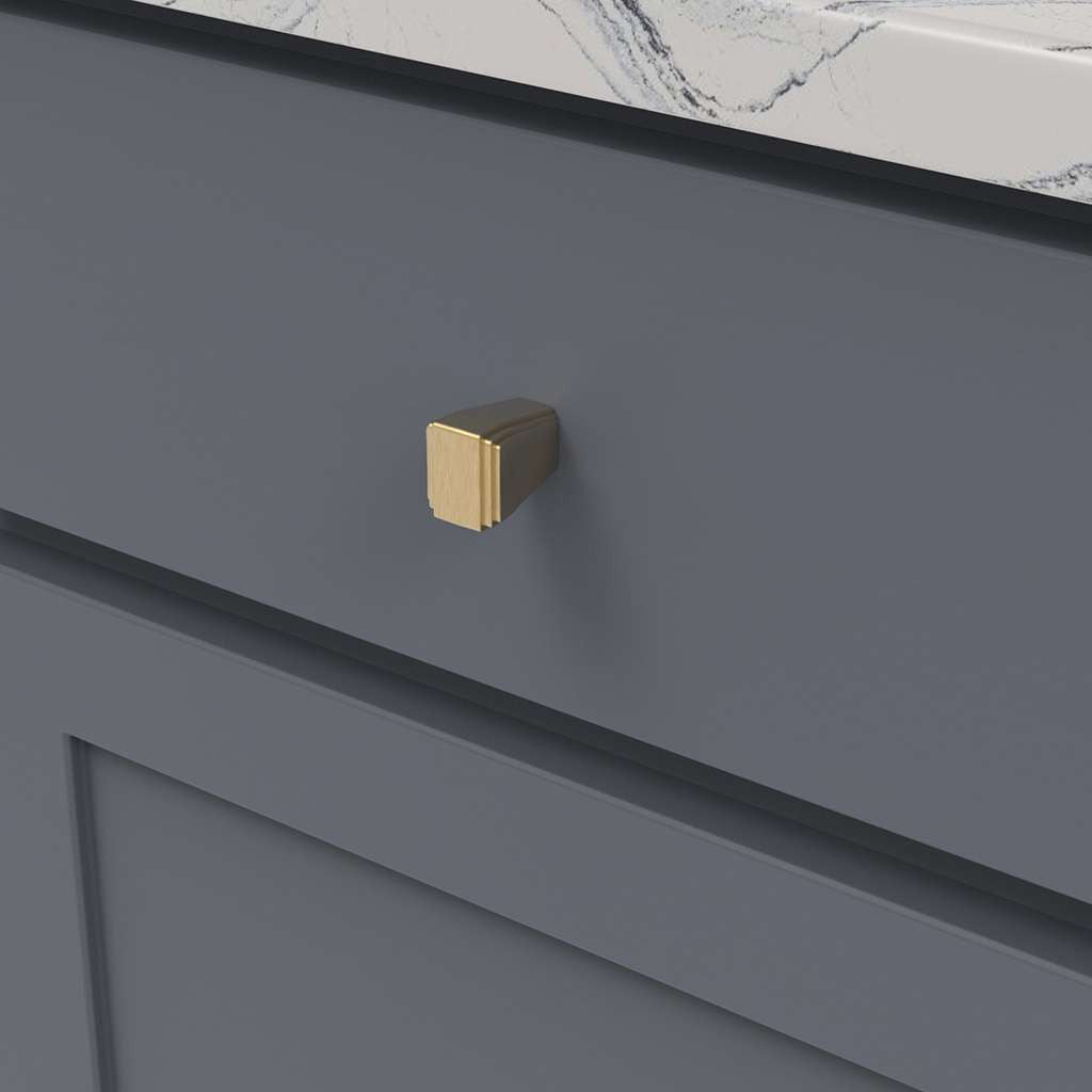 BELWITH KEELER Belleclaire 1" Length Rectangle Cabinet Knob in Brushed Golden Brass B077493-BGB Mounted