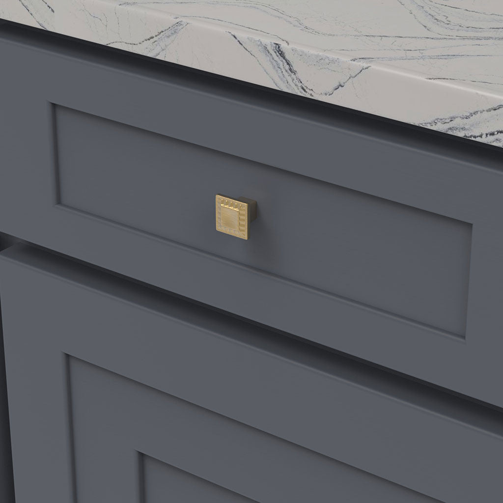 Belwith Keeler Bijou Astoria 1" Long Square Cabinet Knob in Brushed Golden Brass B056407-BGB Mounted
