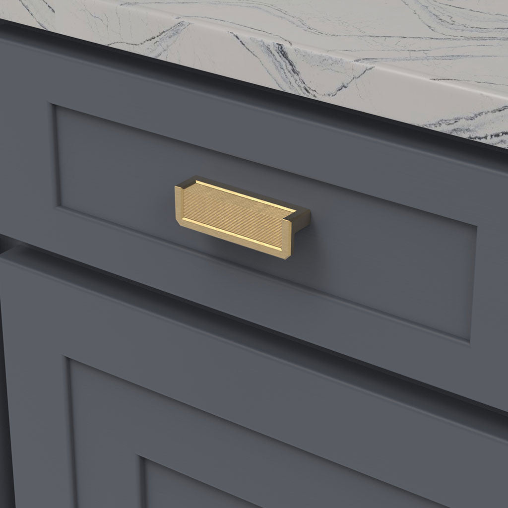 Belwith Keeler Bijou Linea 3" Centers Cabinet Handle Pull in Brushed Golden Brass 3-1/2" Long B056060-BGB Mounted