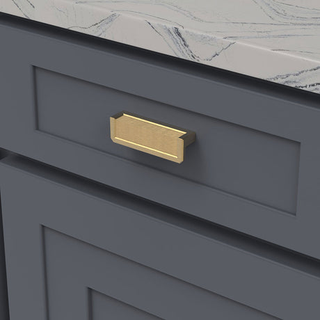 Belwith Keeler Bijou Linea 3" Centers Cabinet Handle Pull in Brushed Golden Brass 3-1/2" Long B056060-BGB Mounted