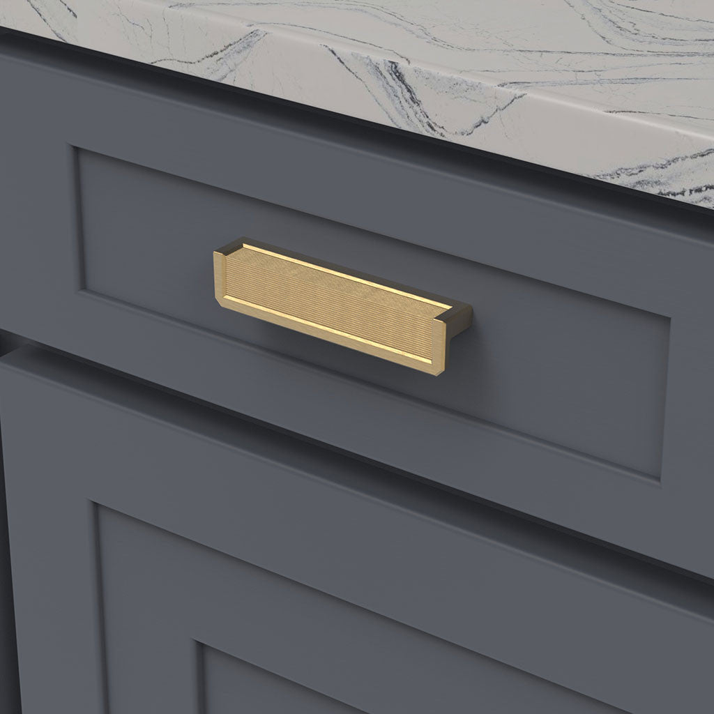 Belwith Keeler Bijou Linea 3" Centers Cabinet Handle Pull in Brushed Golden Brass 5" Long B056013-BGB Mounted
