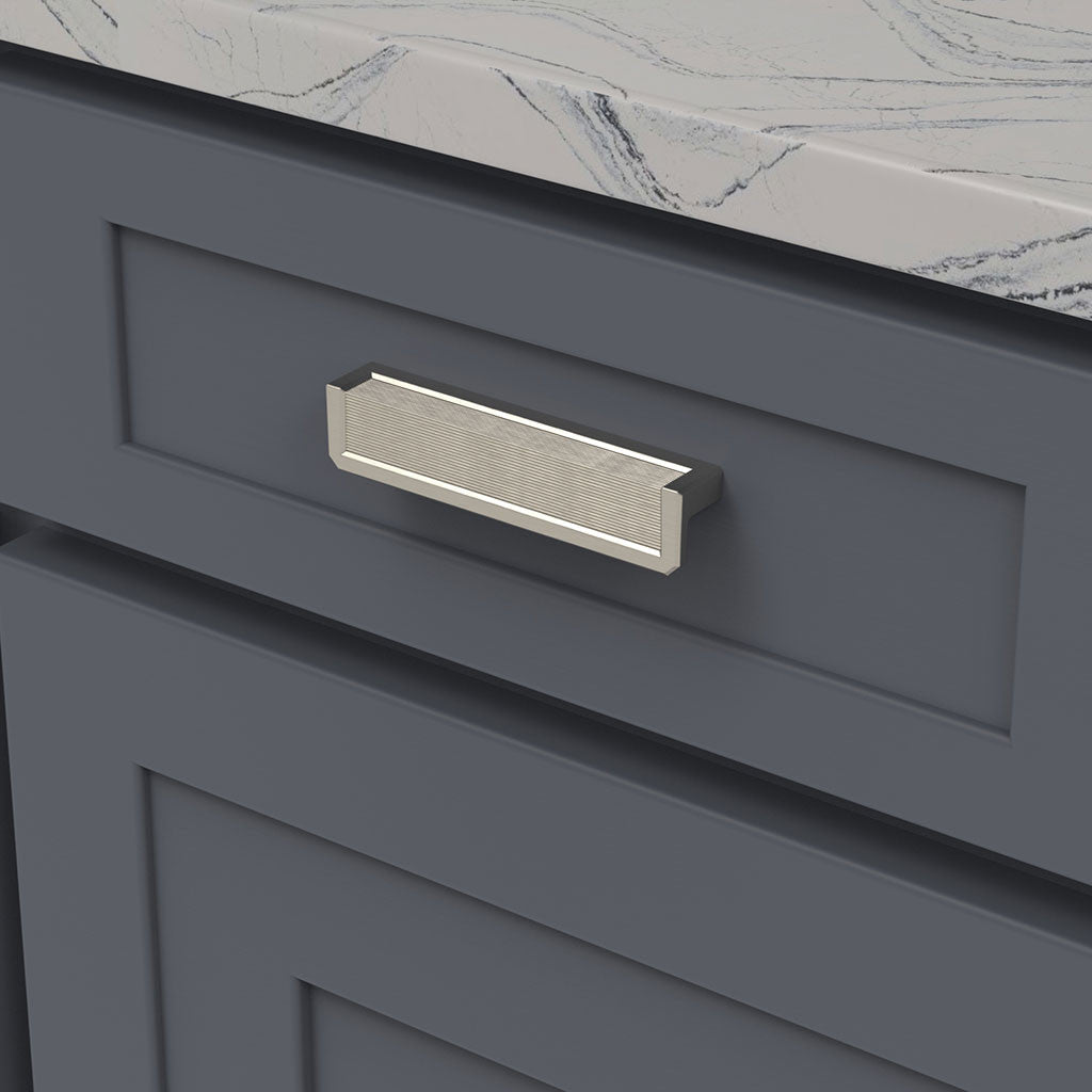 Belwith Keeler Bijou Linea 3" Centers Cabinet Handle Pull in Satin Nickel 5" B056013-SN Mounted