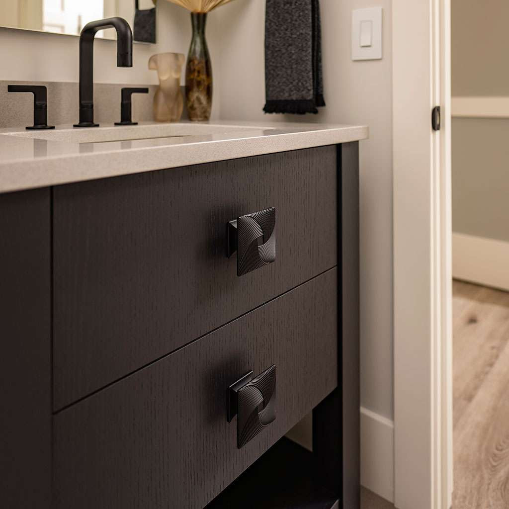 Belwith Keeler Bijou Tempest 3-1/2" Long Square Cabinet Knob in Matte Black B057801-MB on Brown