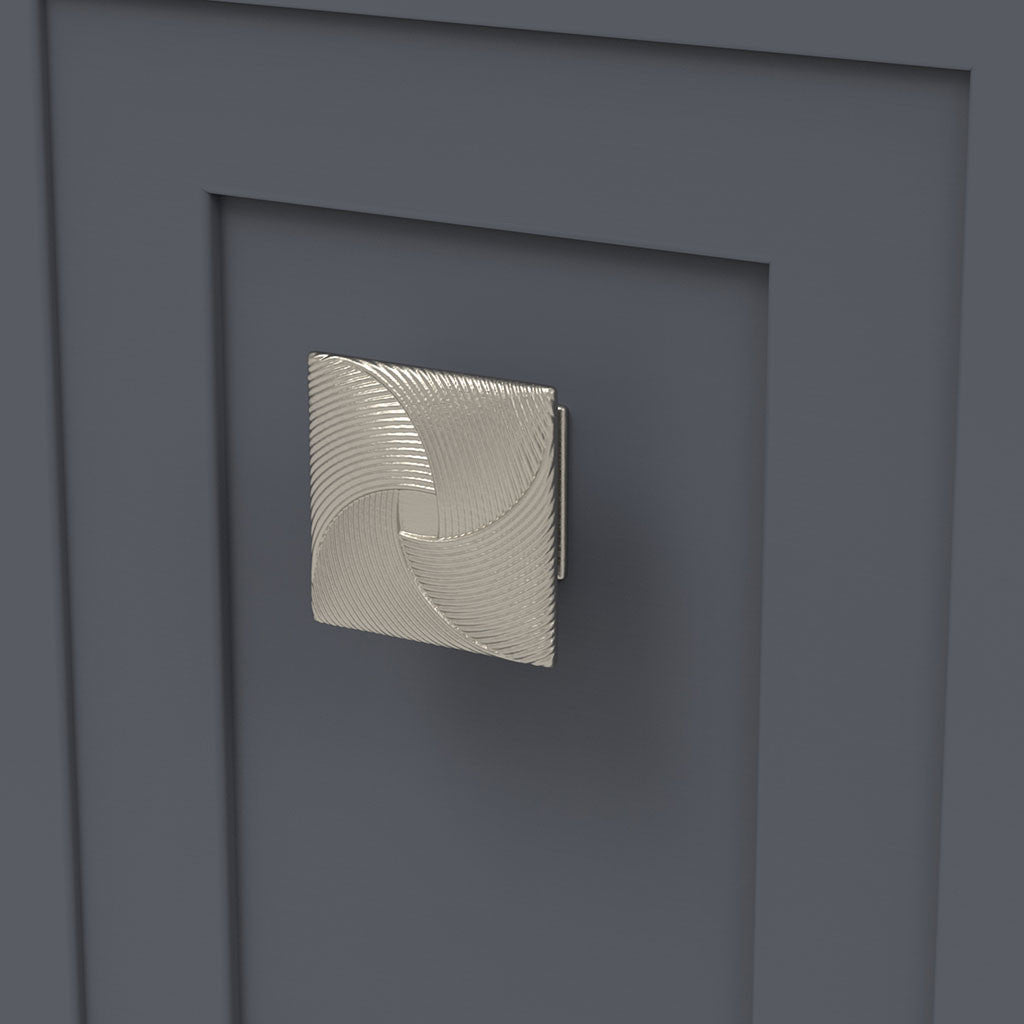 Belwith Keeler Bijou Tempest 3-1/2" Square Cabinet Knob in Satin Nickel B057801-SN Mounted