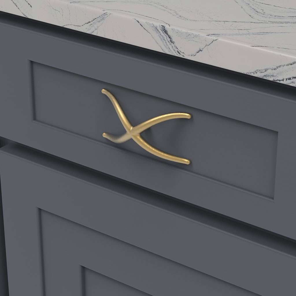 Belwith Keeler Bijou X 4-3/4" Long Cabinet Knob in Brushed Golden Brass B079063-BGB Mounted