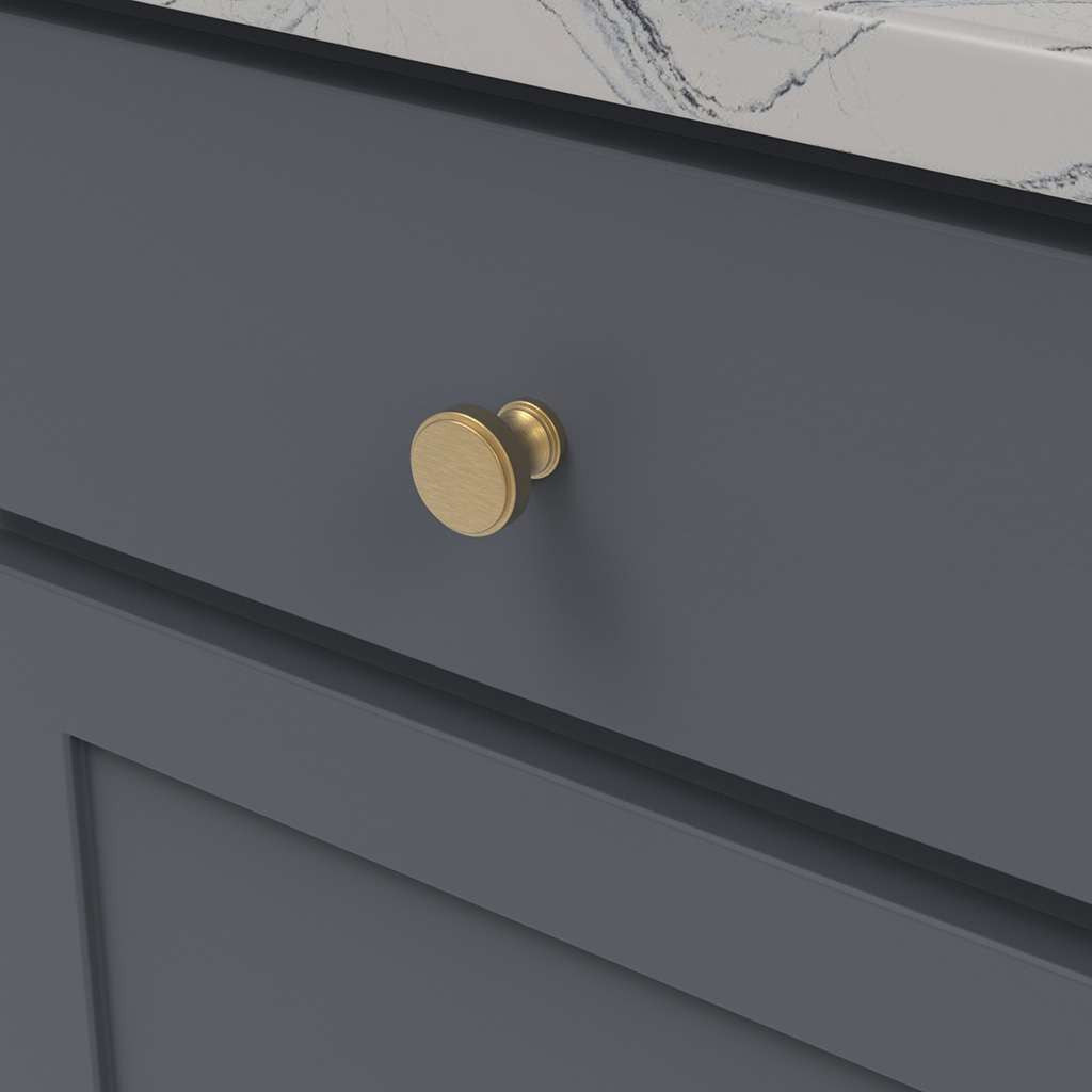 Belwith Keeler Brownstone 1-1/4" Diameter Cabinet Knob in Brushed Golden Brass B077459-BGB Mounted