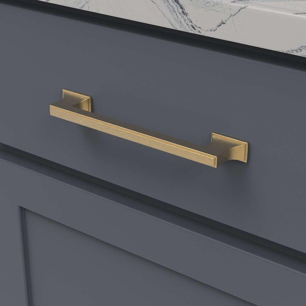BELWITH KEELER Brownstone Handle Cabinet Pulls in Brushed Golden Brass 160mm B077463-BGB Mounted