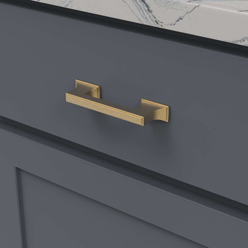 BELWITH KEELER Brownstone Handle Cabinet Pulls in Brushed Golden Brass 3" 96mm B077461-BGB Mounted
