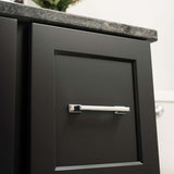 BELWITH KEELER Brownstone Handle Cabinet Pulls in Chrome 128mm B077462-CH on Black Drawer