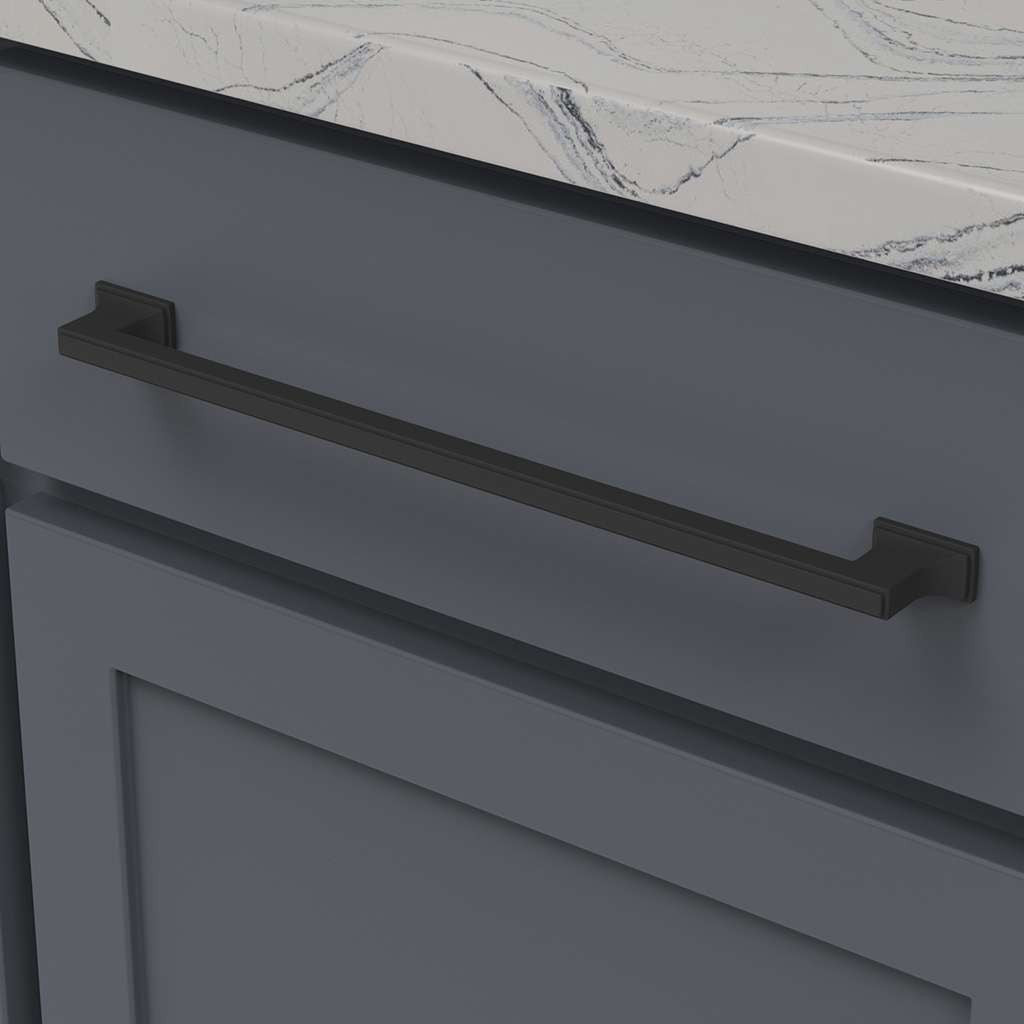 BELWITH KEELER Brownstone Handle Cabinet Pulls in Matte Black 12" B077465-MB Mounted