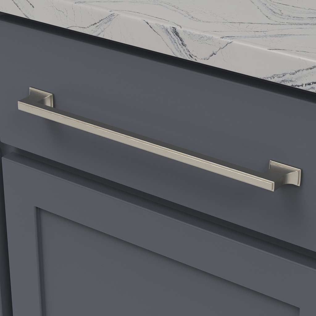 BELWITH KEELER Brownstone Handle Cabinet Pulls in Satin Nickel 12" B077465-SN Mounted