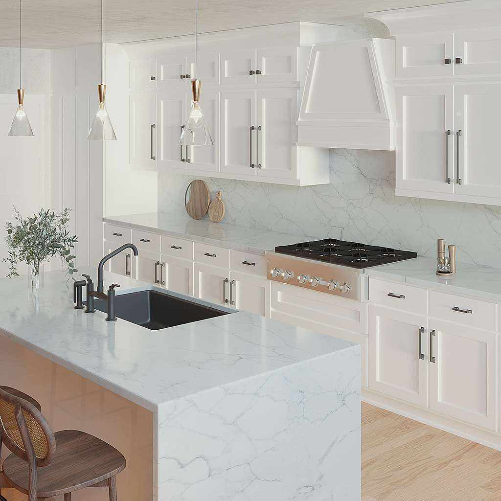 BELWITH KEELER Brownstone Matte Black in White Kitchen
