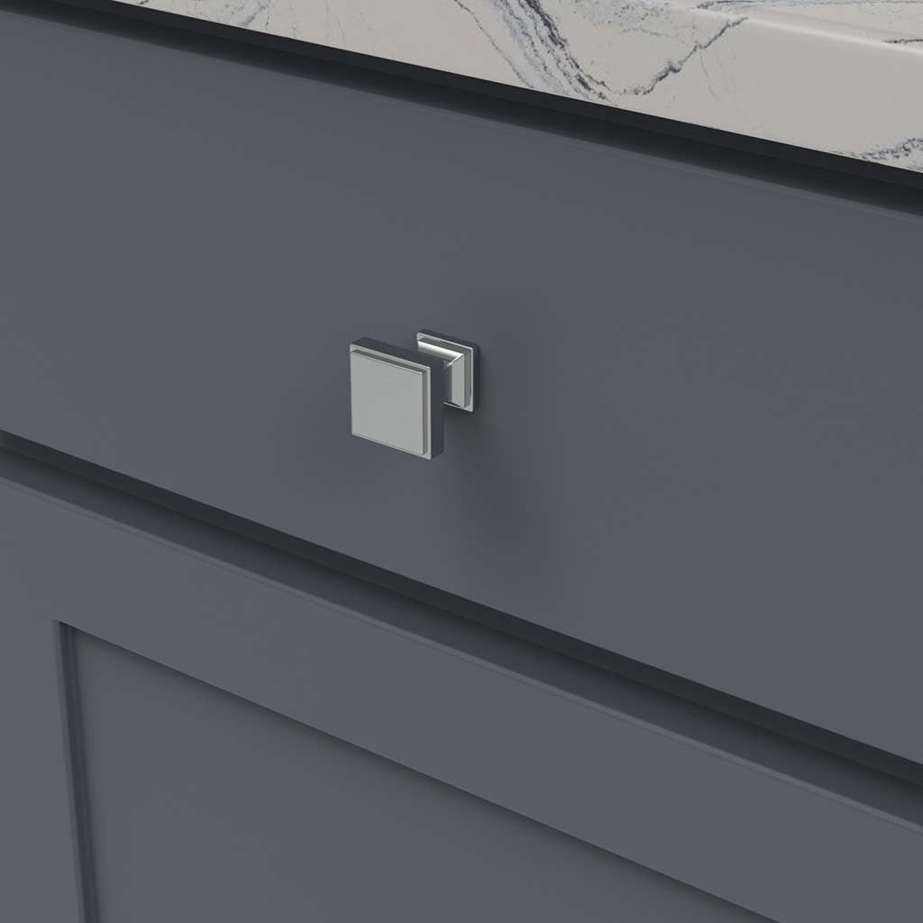 Belwith Keeler Brownstone Square Cabinet Knob in Chrome 1" B077458-CH Mounted