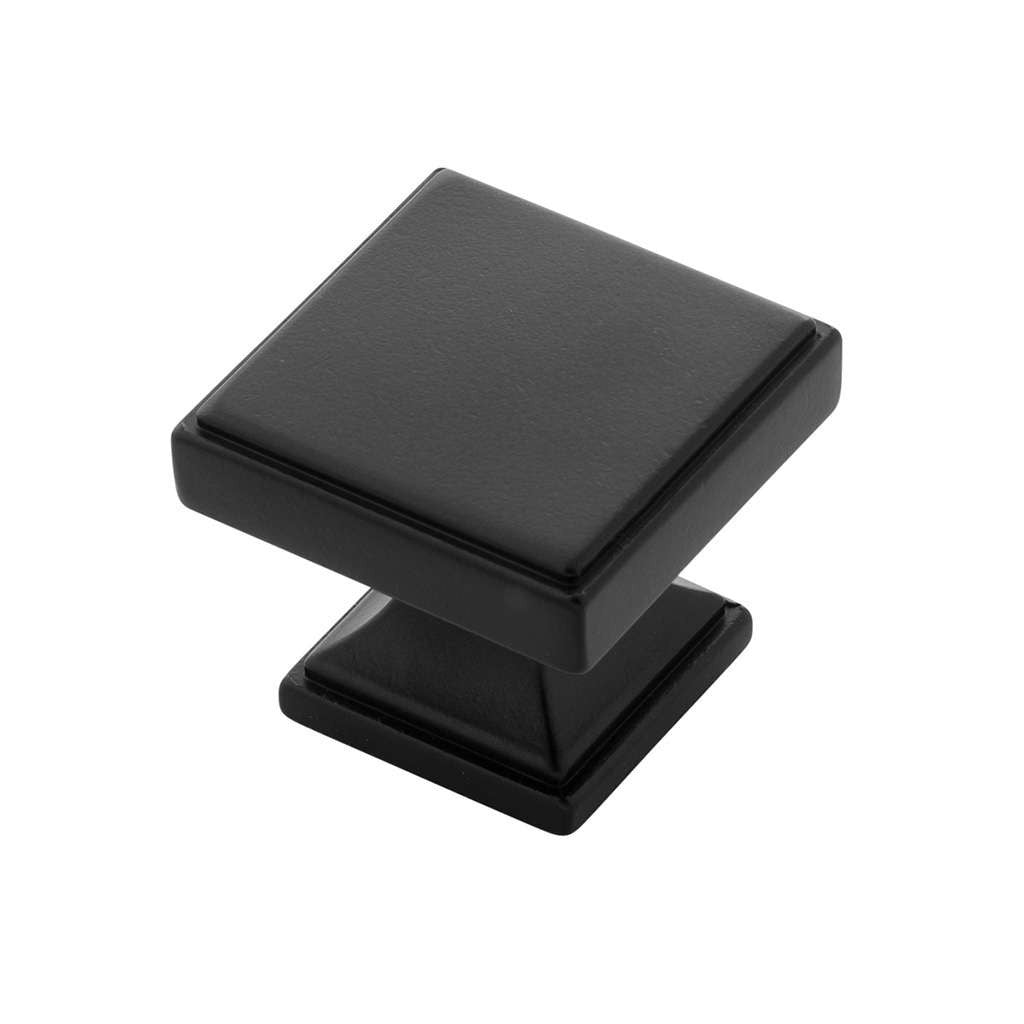 Belwith Keeler Brownstone Square Cabinet Knob in Matte Black 1-1/4" B077460-MB