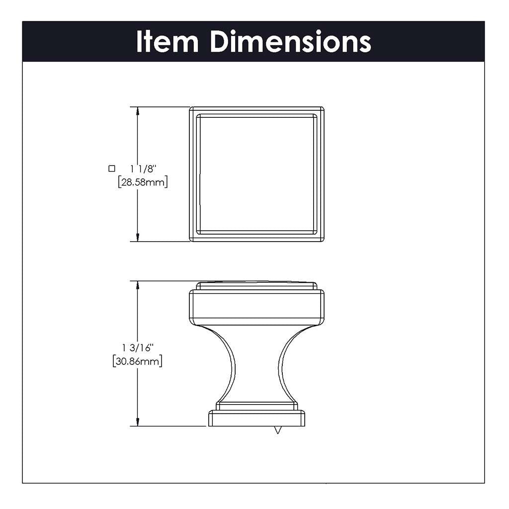 Belwith Keeler Brownstone Square Cabinet Knob in Matte Black 1" B077458-MB Specs