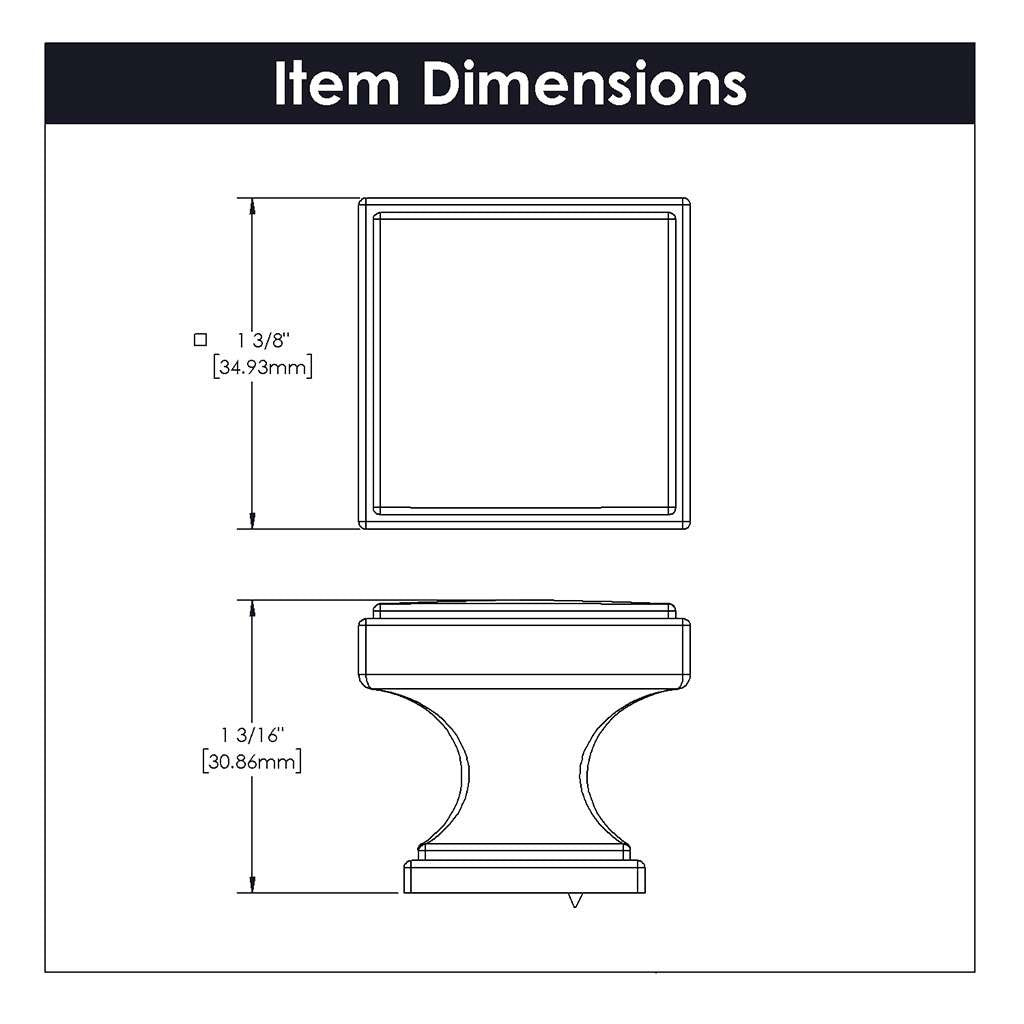 Belwith Keeler Brownstone Square Cabinet Knob in Polished Nickel 1-1/4" B077460-14 Specs