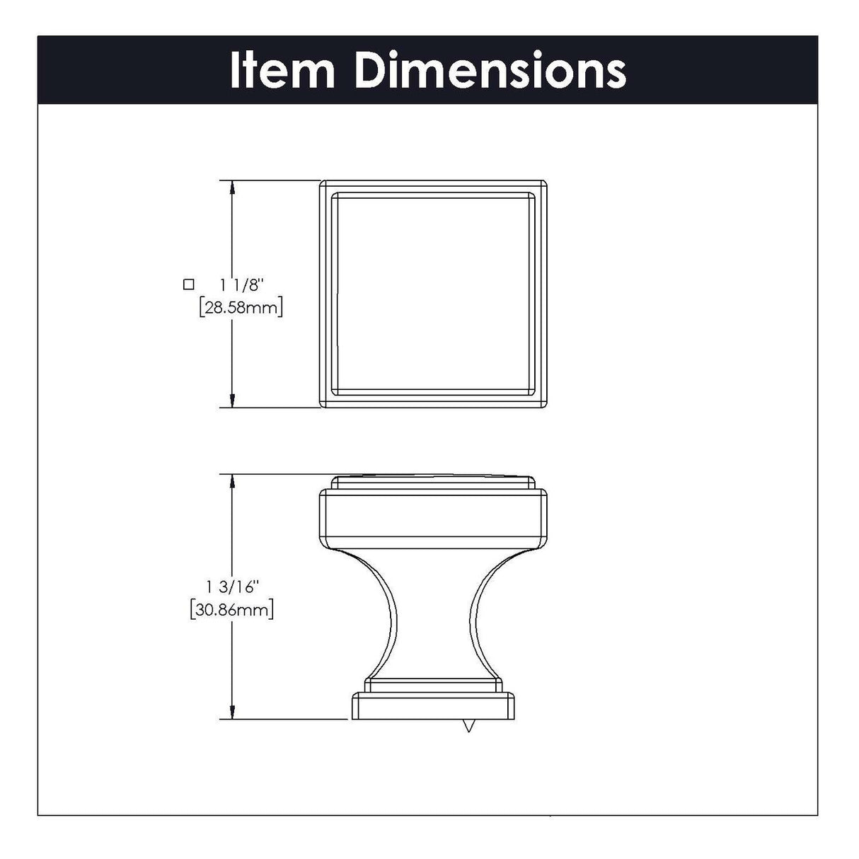 Belwith Keeler Brownstone Square Cabinet Knob in Polished Nickel 1" B077458-14 Specs