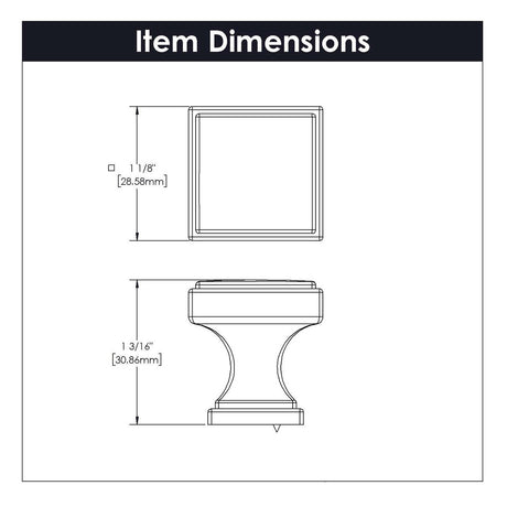 Belwith Keeler Brownstone Square Cabinet Knob in Polished Nickel 1" B077458-14 Specs