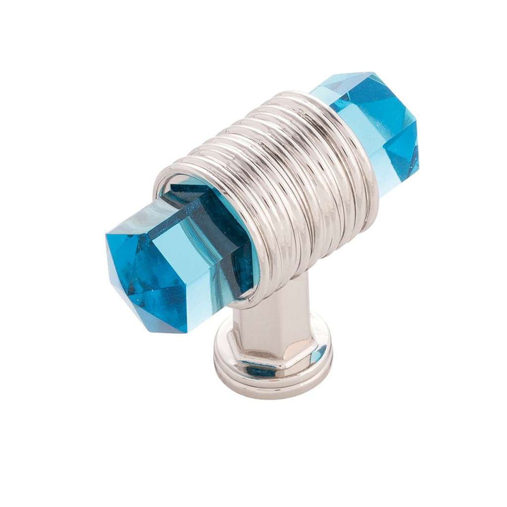 BELWITH KEELER Chrysalis 1-7/8" Long Cerulean Glass T-Knob in Polished Nickel B076303GC-14