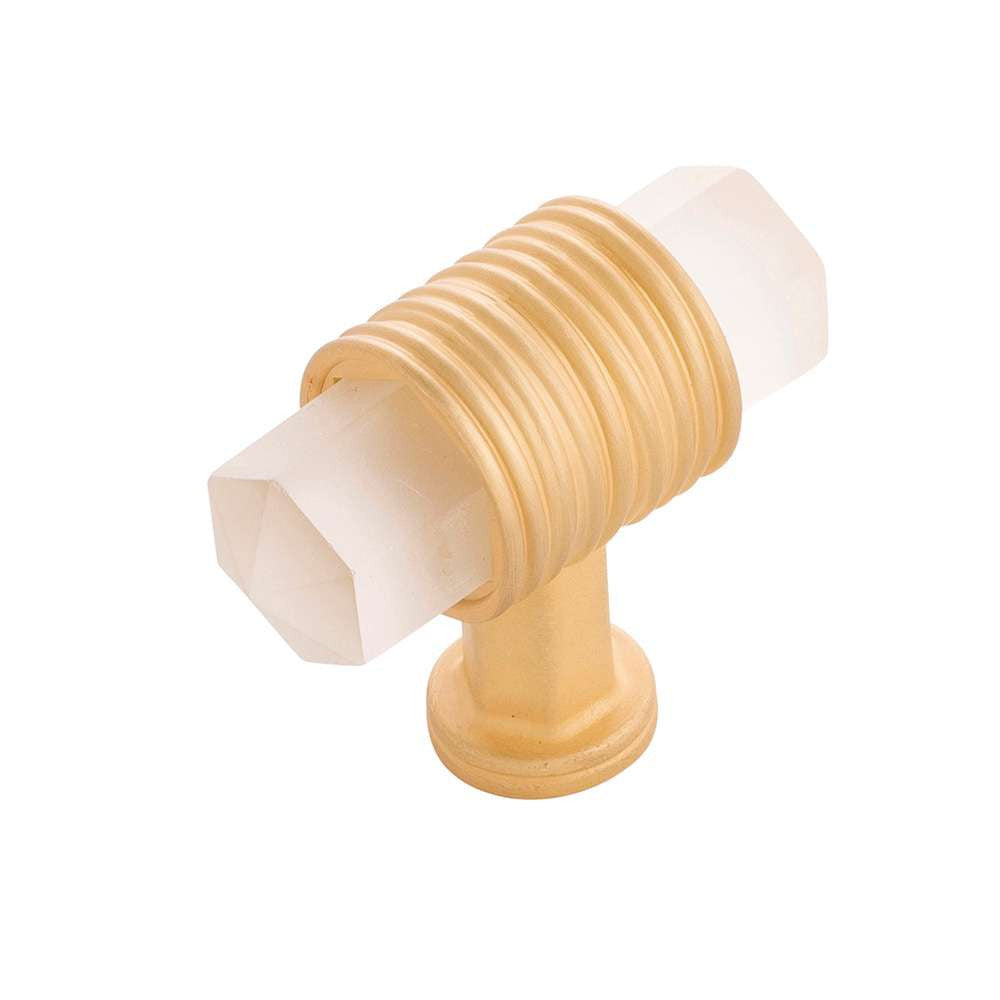 BELWITH KEELER Chrysalis 1-7/8" Long Frosted Glass T-Knob in Brushed Golden Brass B076303GF-BGB