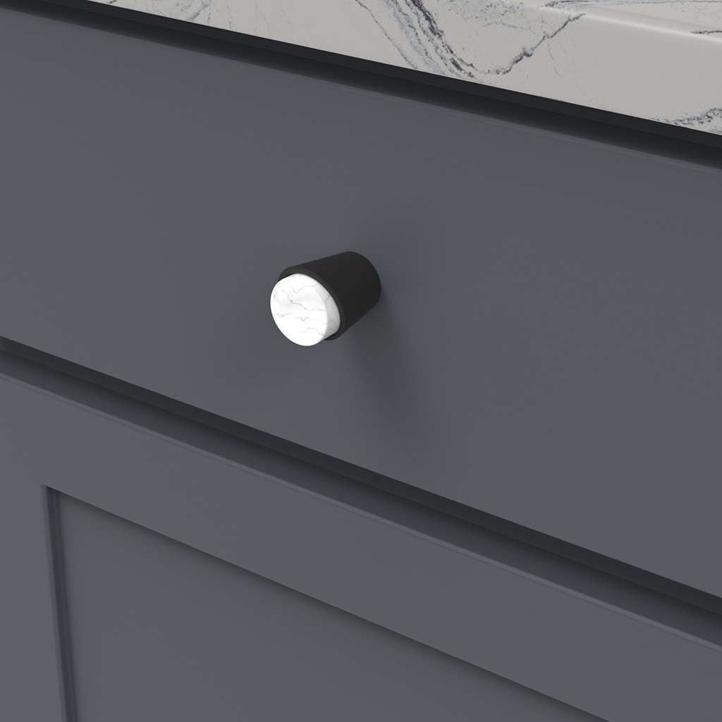 BELWITH KEELER Firenze 1-1/4" Diameter Cabinet Knob in White and Matte Black B077038MW-MB Mounted