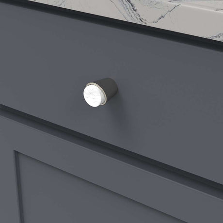 BELWITH KEELER Firenze 1-1/4" Diameter Cabinet Knob in White and Satin Nickel B077038MW-SN Mounted