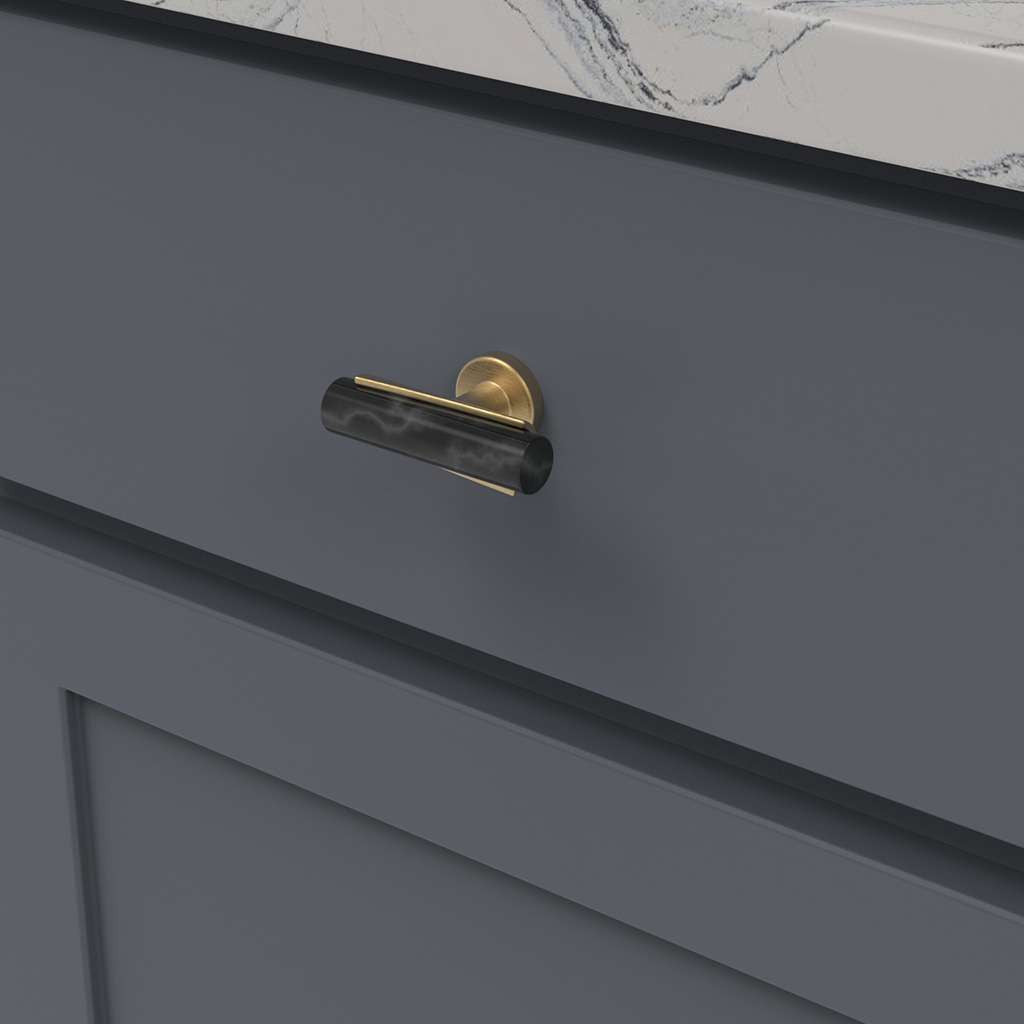 BELWITH KEELER Firenze Bar Cabinet Knob in Black and Brushed Golden Brass 2-1/2" B077041MB-BGB Mounted