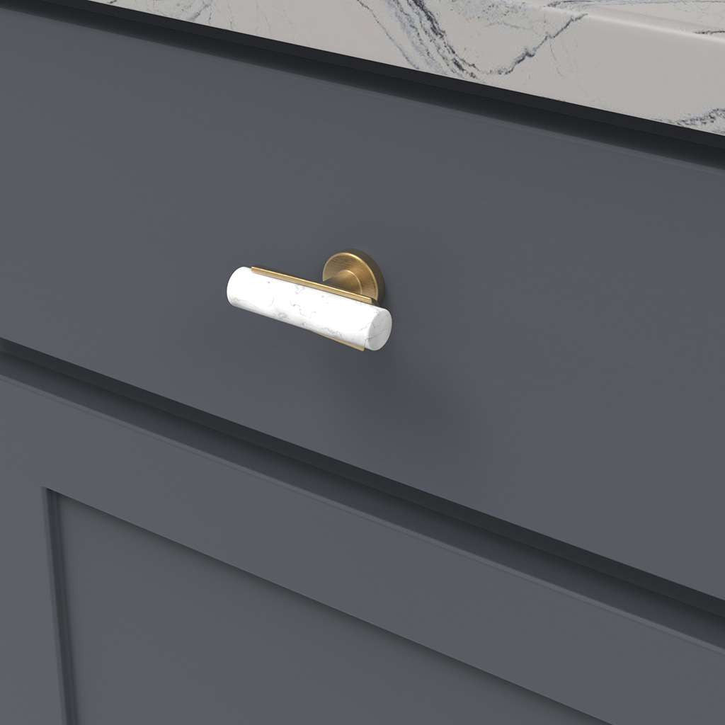 BELWITH KEELER Firenze Bar Cabinet Knob in White and Brushed Golden Brass 2-1/2" B077041MW-BGB Mounted