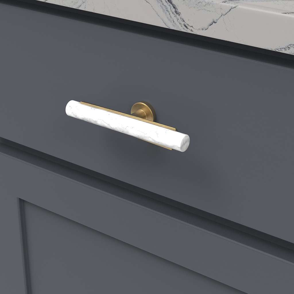 BELWITH KEELER Firenze Bar Cabinet Knob in White and Brushed Golden Brass 5" B077044MW-BGB Mounted