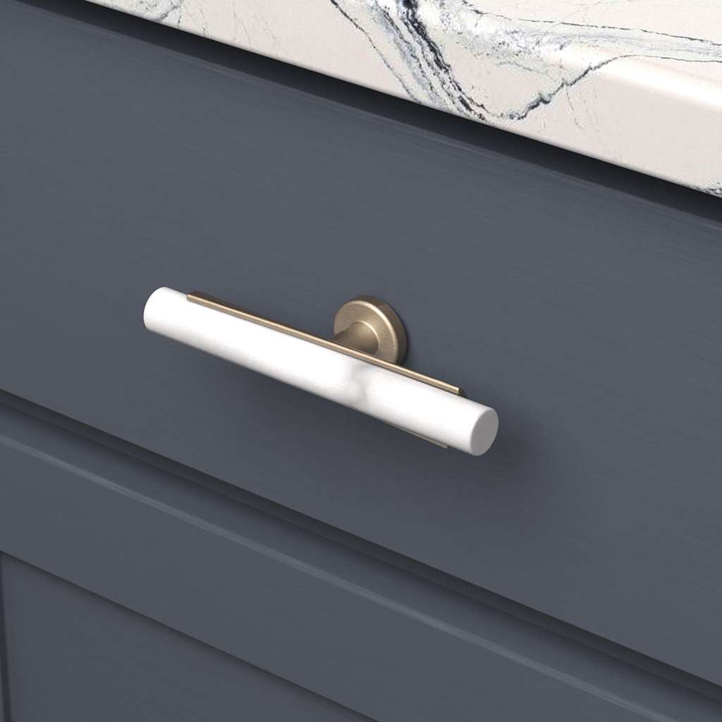 BELWITH KEELER Firenze Bar Cabinet Knob in White and Champagne Bronze 5" B077044MW-CBZ Mounted