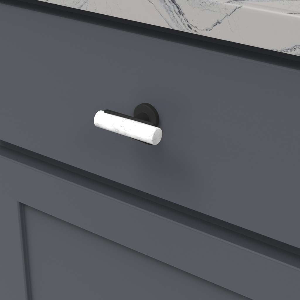 BELWITH KEELER Firenze Bar Cabinet Knob in White and Matte Black 2-1/2" B077041MW-MB Mounted