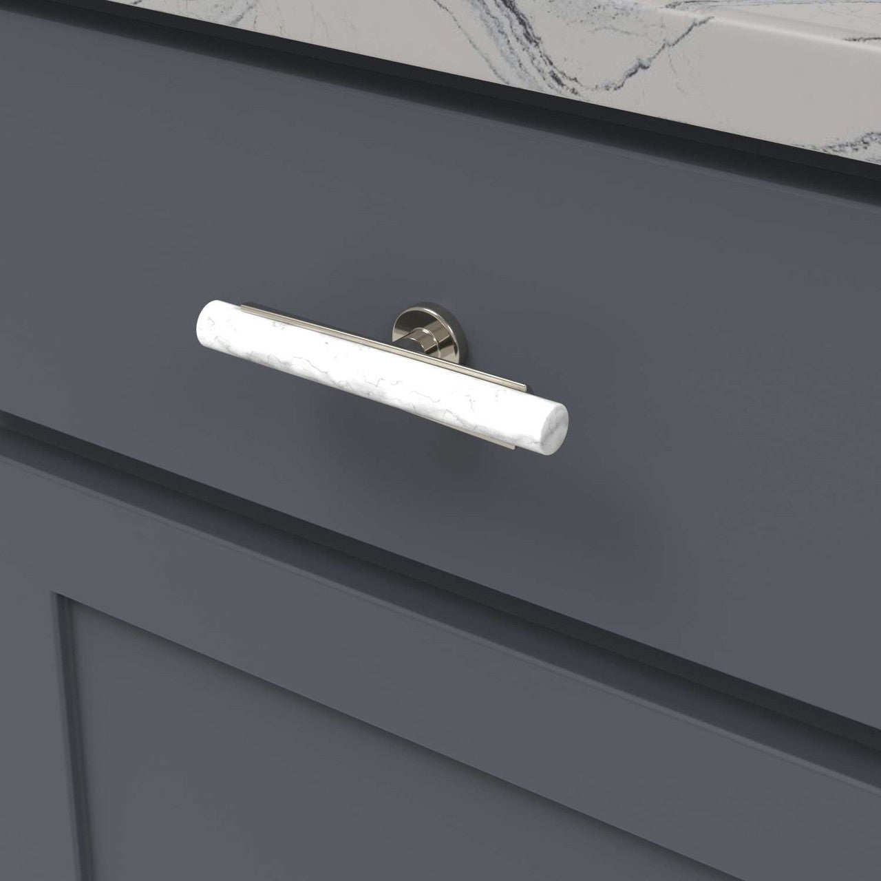 BELWITH KEELER Firenze Bar Cabinet Knob in White and Polished Nickel 5" B077044MW-14 Mounted