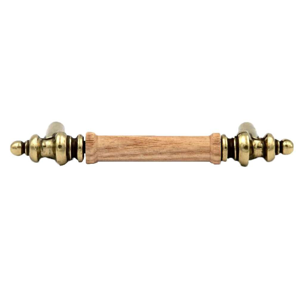 BELWITH Oakheart 3" Centers Oak Handle Cabinet Pull in Antique Brass P457-OAK Front View