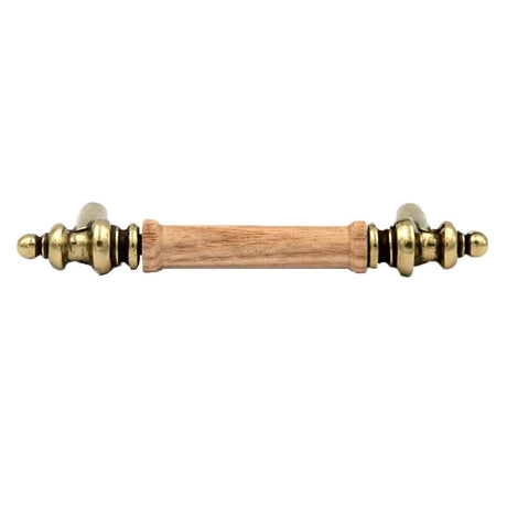 BELWITH Oakheart 3" Centers Oak Handle Cabinet Pull in Antique Brass P457-OAK Front View