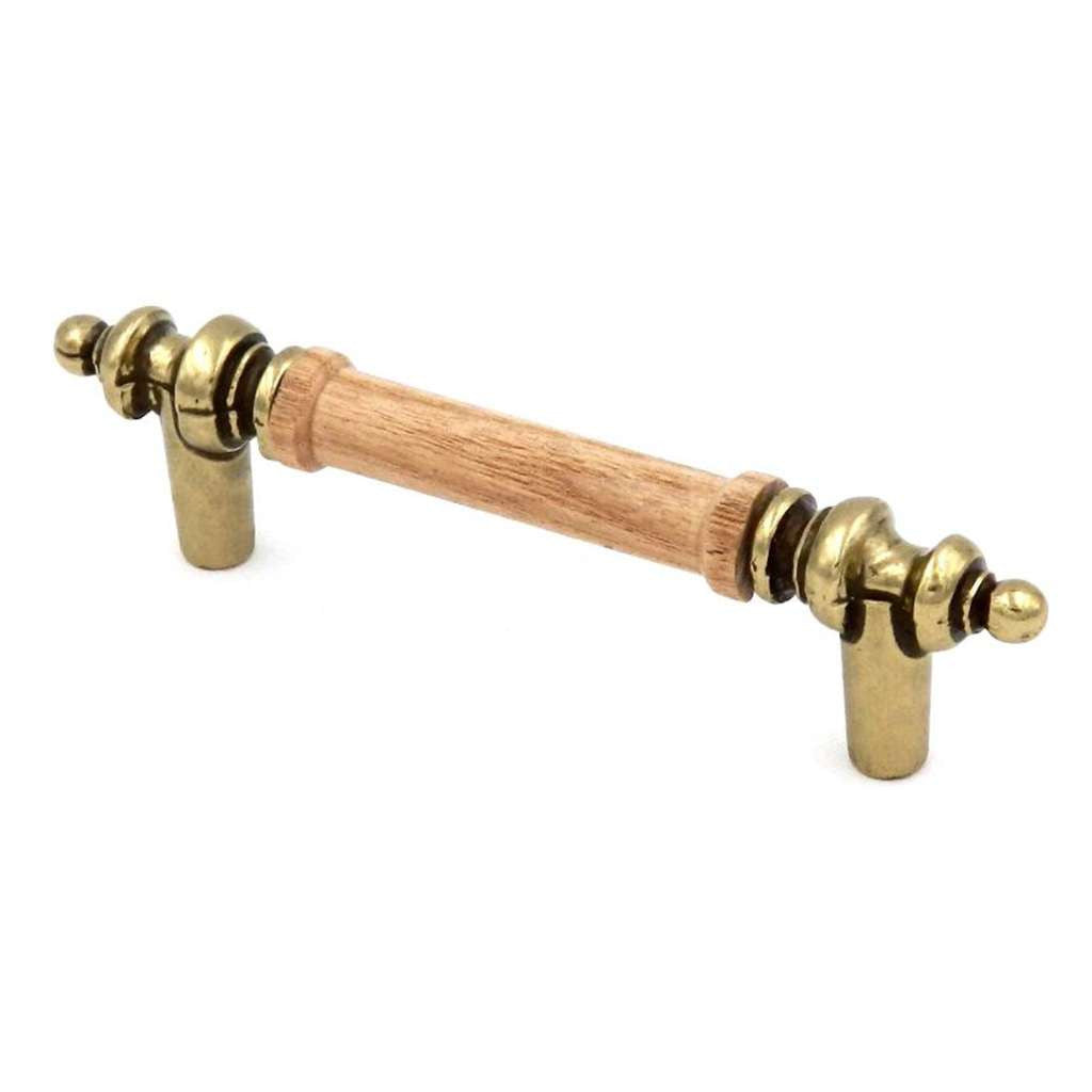 BELWITH Oakheart 3" Centers Oak Handle Cabinet Pull in Antique Brass P457-OAK