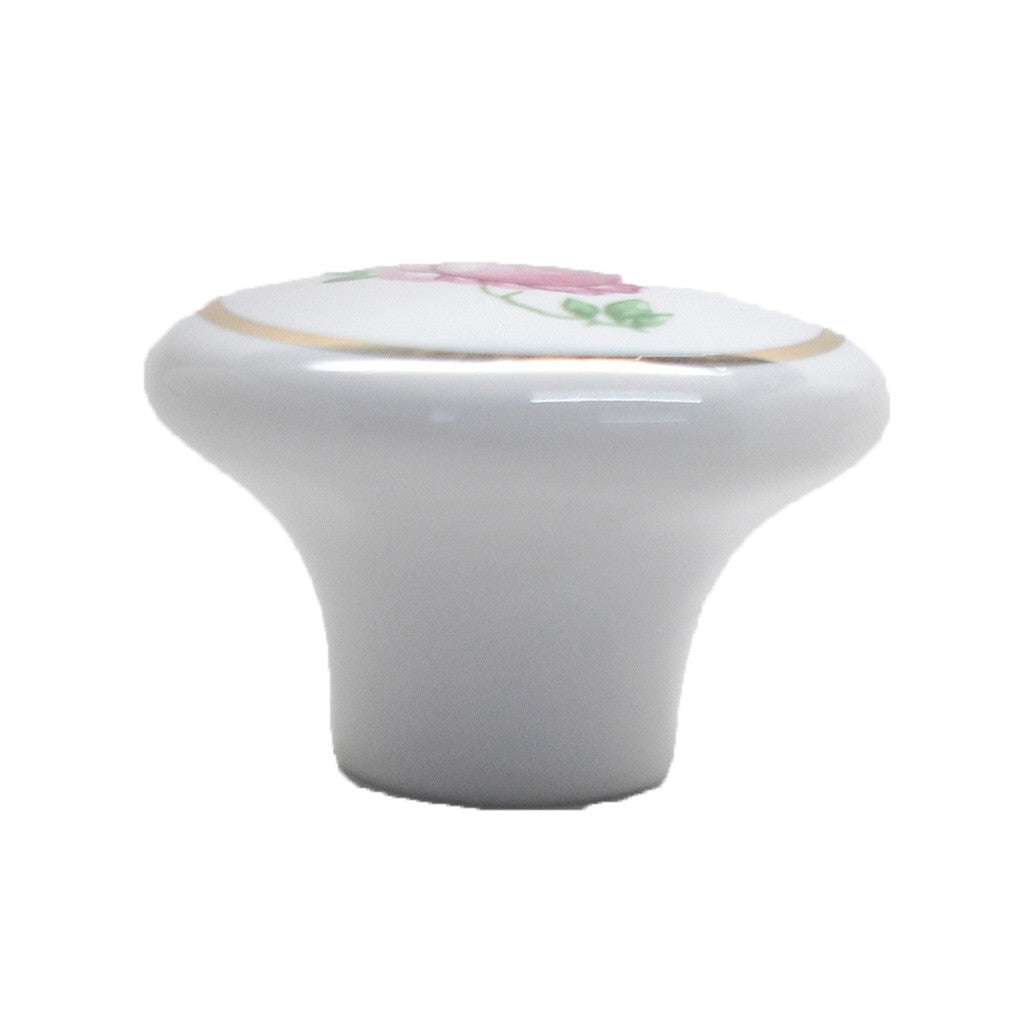 BELWITH Rose Garden 1-1/4" Diameter Flower Cabinet Knob in White P24-R Side View