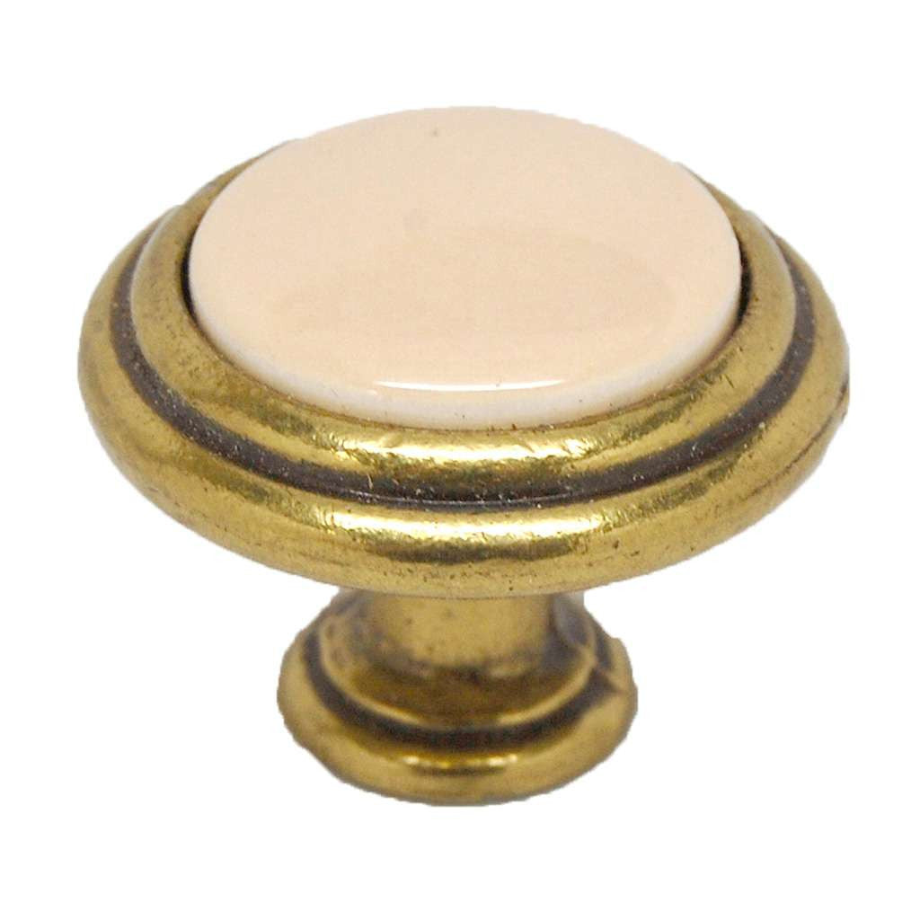BELWITH Tranquility 1-1/4" Diameter Cabinet Knob in Antique Brass and Almond P417-AD