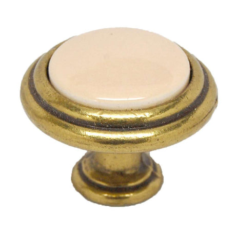 BELWITH Tranquility 1-1/4" Diameter Cabinet Knob in Antique Brass and Almond P417-AD