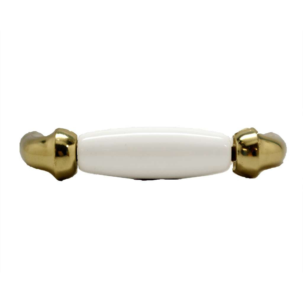 BELWITH Tranquility 3" Centers Handle Pull in Dark Polished Brass and White P536-PB Front View